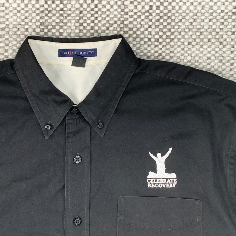Port Authority Shirt Mens XL Black Celebrate Recovery Short Sleeve Button Down